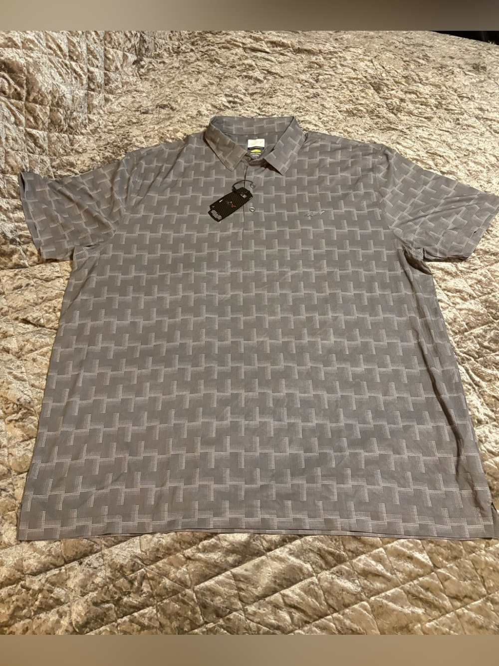 Greg Norman Collection Grey Geometric Short-Sleeve Polo #1695